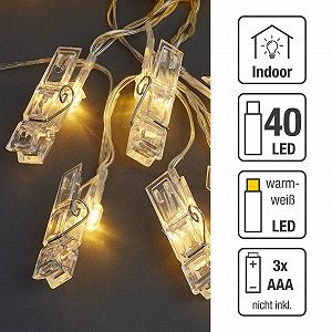 Фото клип LED гирлянда Hellum 523096, 40 LED, теплый белый, питание от USB или батареек (3 x AAA не входят в комплект), для использования в помещении synthetic.ua - Фото 1