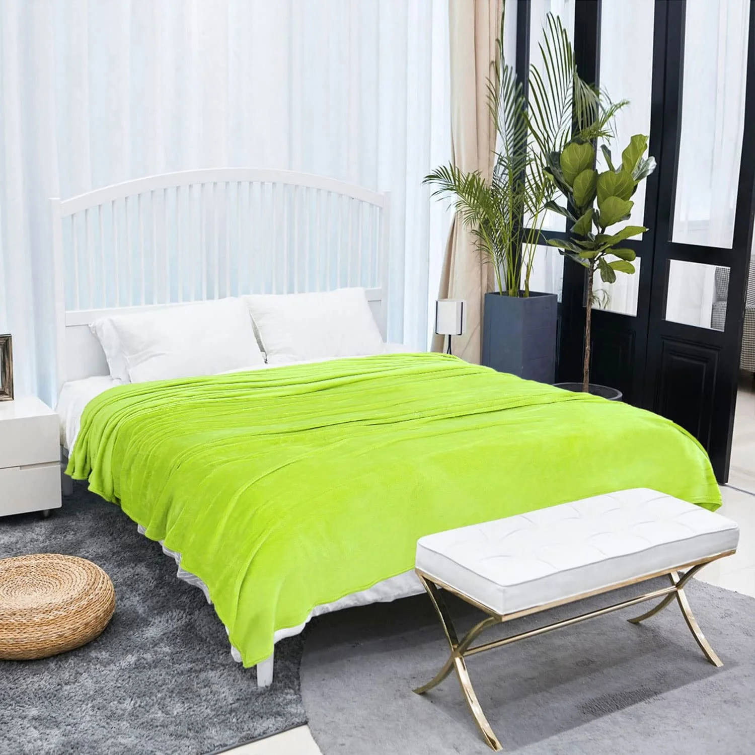 Покривало Фланель Sourcingmap М'яка Легка Плюшева Мікрофібра Зелена Twin, фото №2