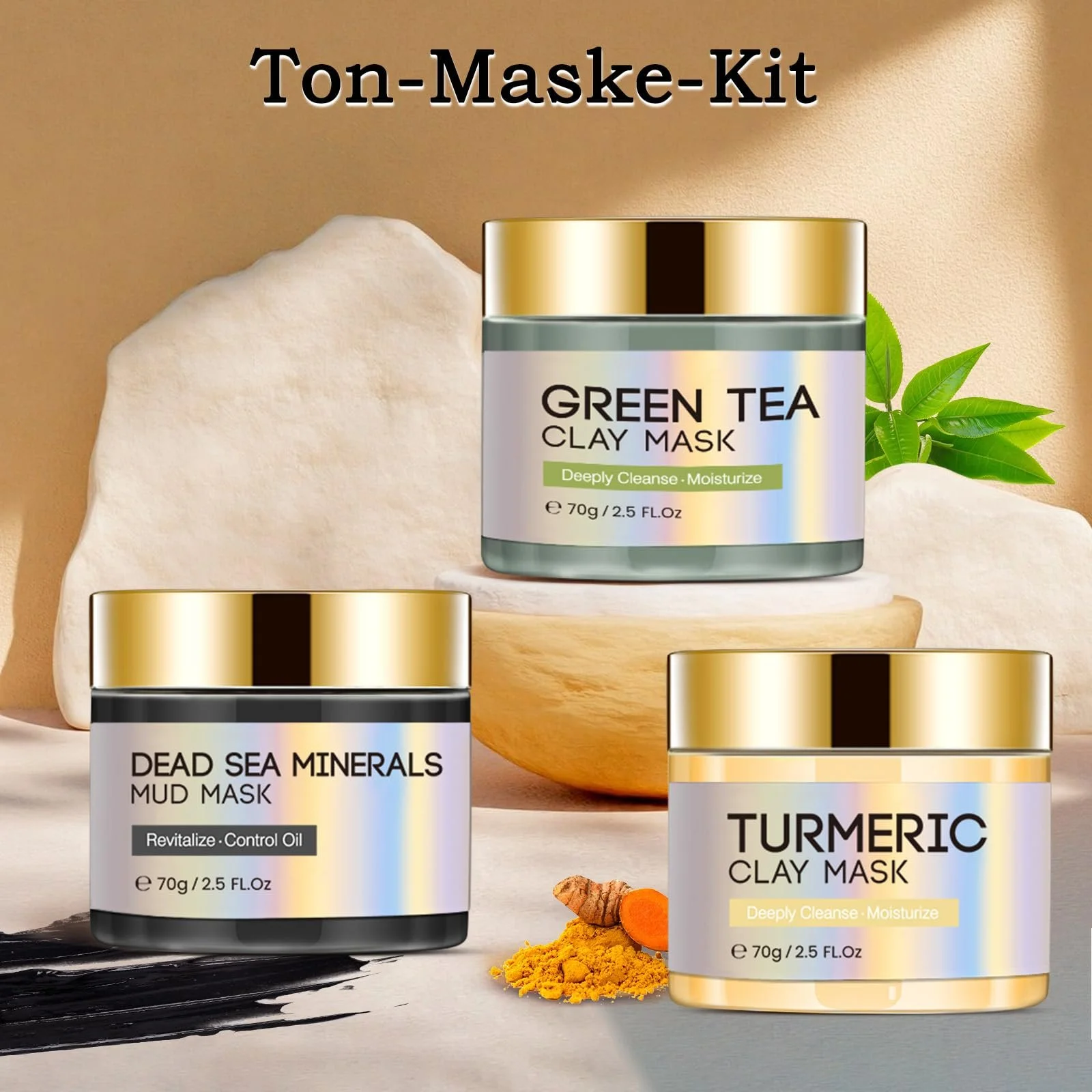 Маска Turmeric Mud Mask Dead Sea Mud Green Tea для глубокого очищения от черных точек и контроля жирности, набор 70г*3, фото №7