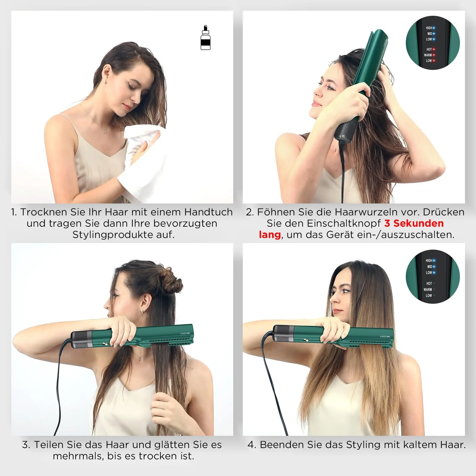 Воздушный выпрямитель PARWIN PRO BEAUTY Ion Air Straighteners Wet to Dry 160 °C 1200 Вт Темно-зеленый, фото №9 Воздушный выпрямитель PARWIN PRO BEAUTY Ion Air Straighteners Wet to Dry 160 °C 1200 Вт Темно-зеленый, фото №9