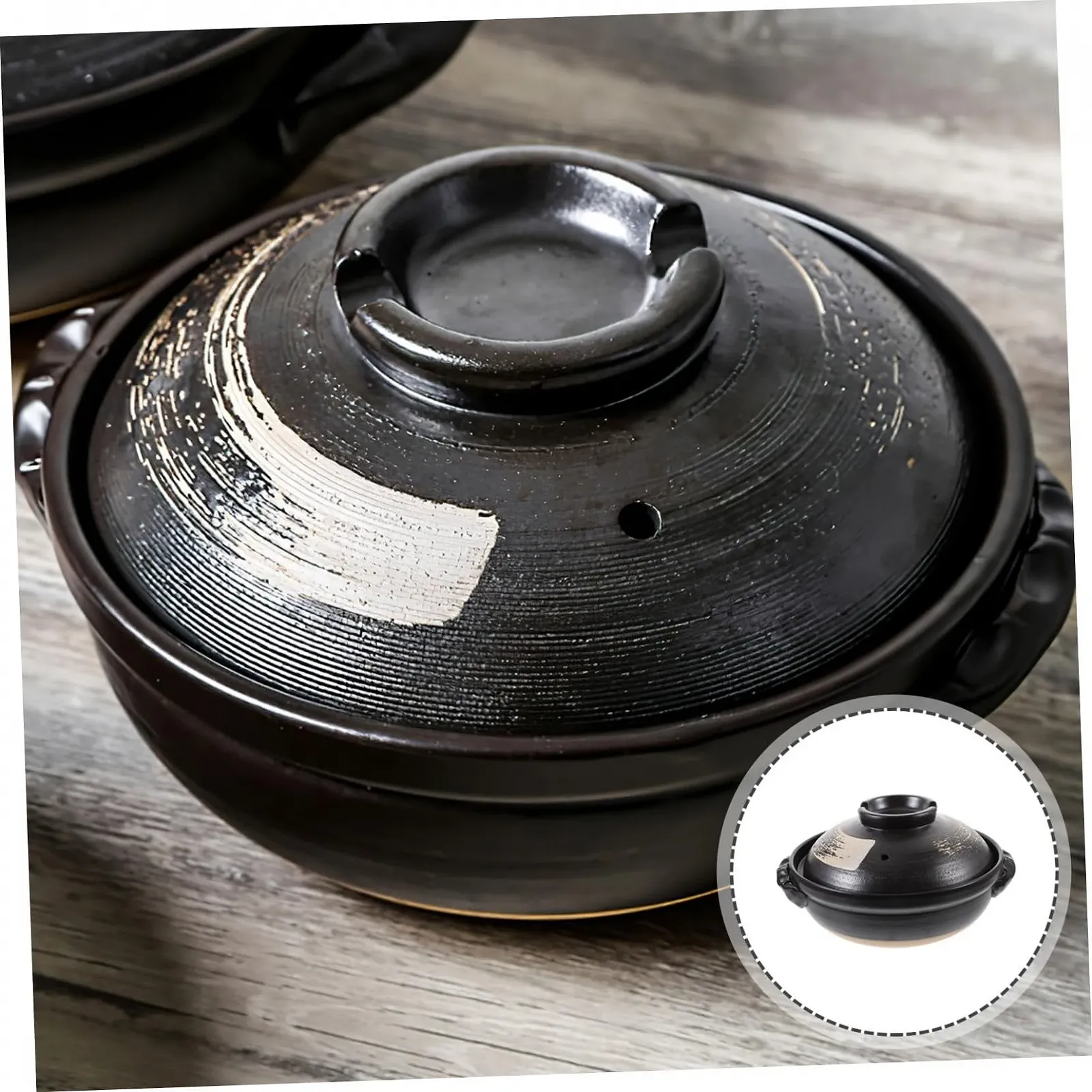 Кастрюля-жаровня керамическая 900 мл с вентиляционными отверстиями глазурованная термостойкая, фото №3