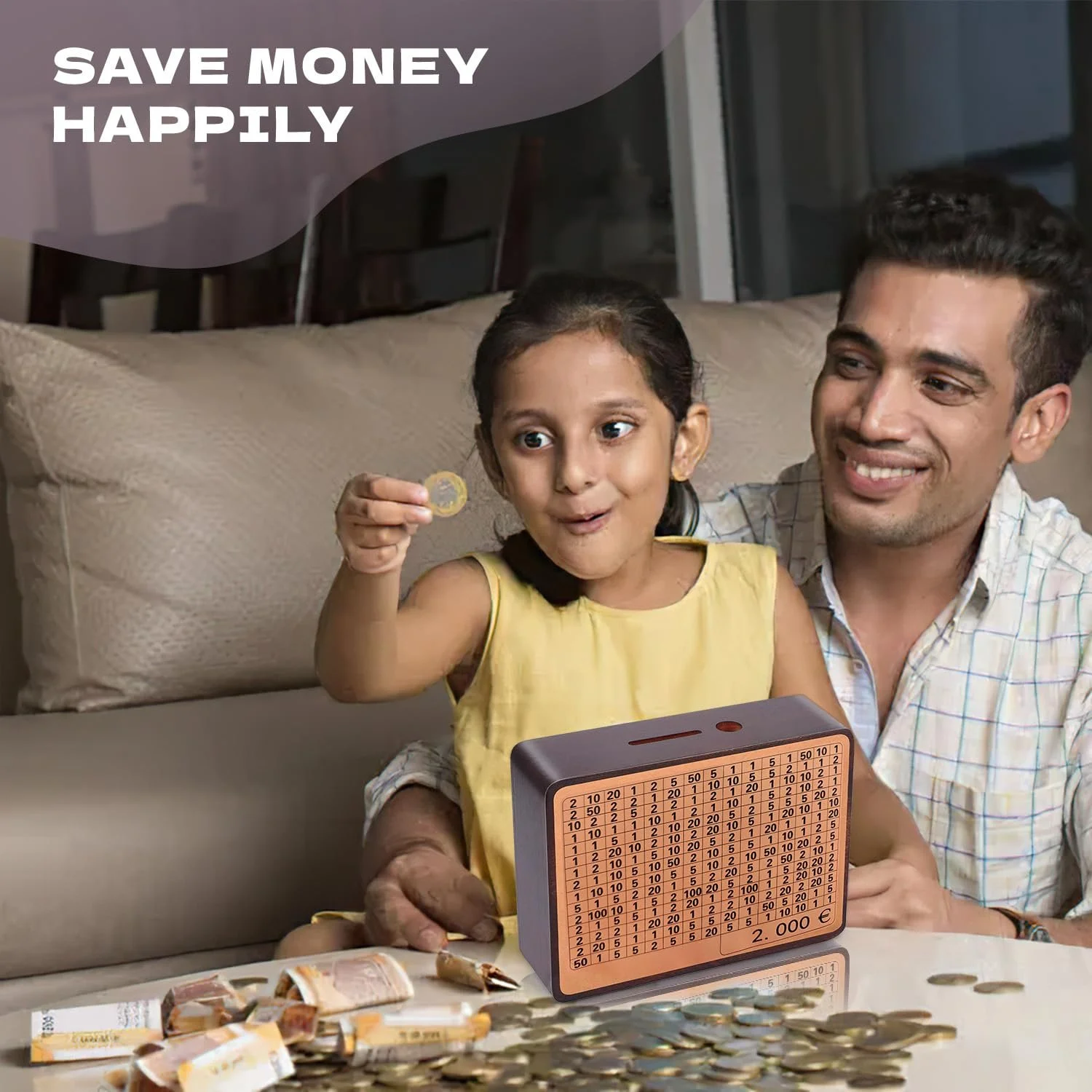 Скарбничка Wooden Money Box with Savings Target Brown, фото №6