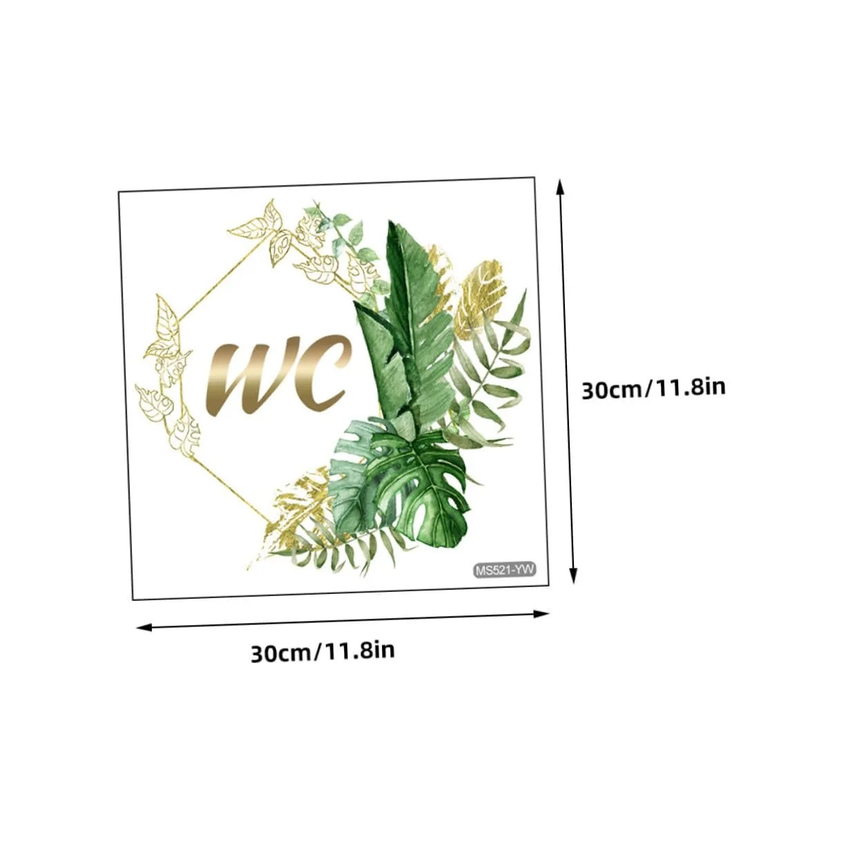 Наклейка на дверь туалета OUNONA с растительным мотивом зеленая съемная, фото №2