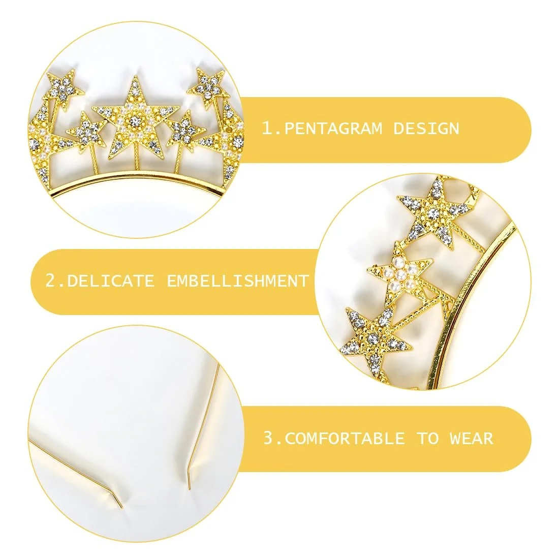 Обруч для волос Звезды Золотой, фото №3