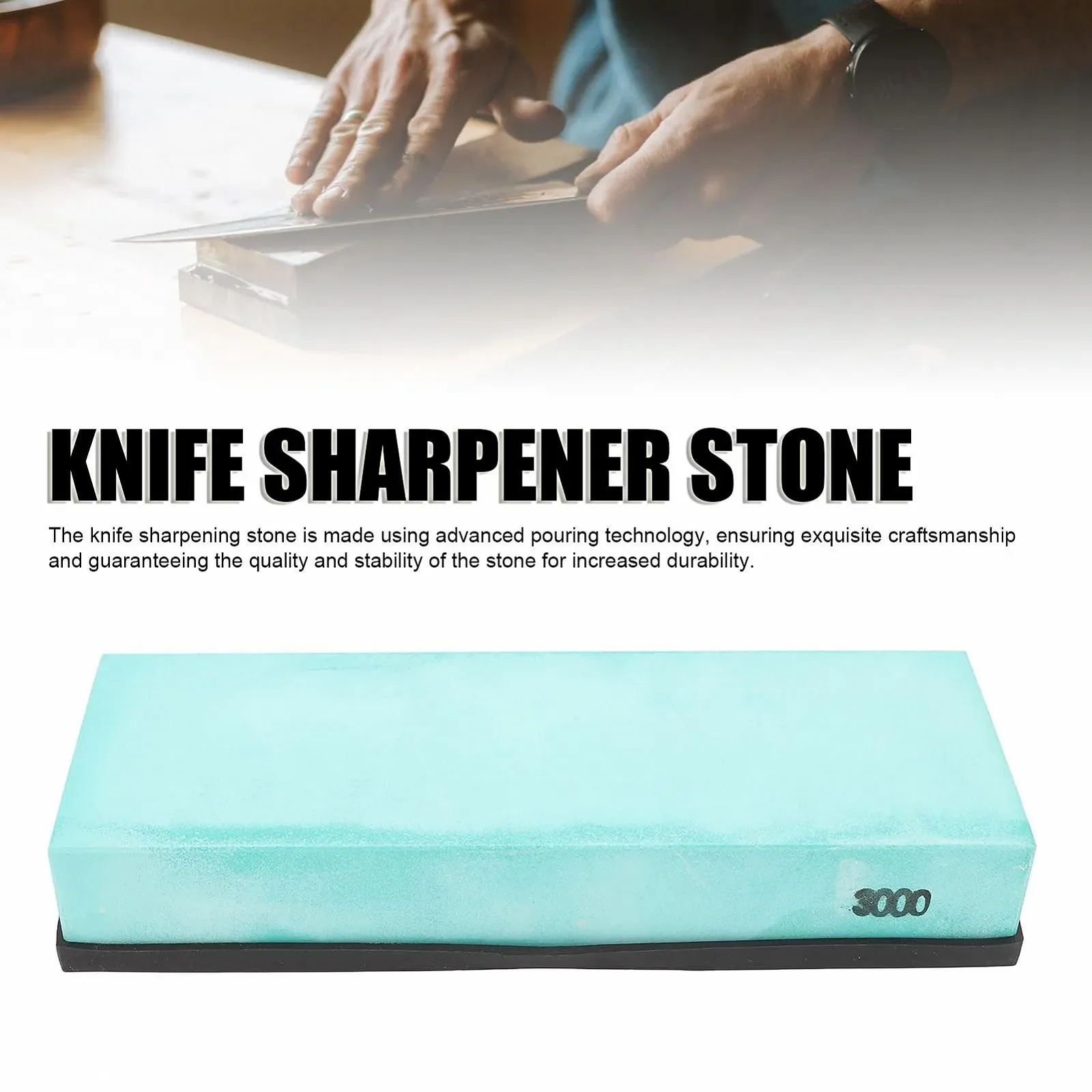 Точильний камінь професійний з оксиду алюмінію 3000 гріт 20 x 7 x 3 см з нековзною основою, фото №7