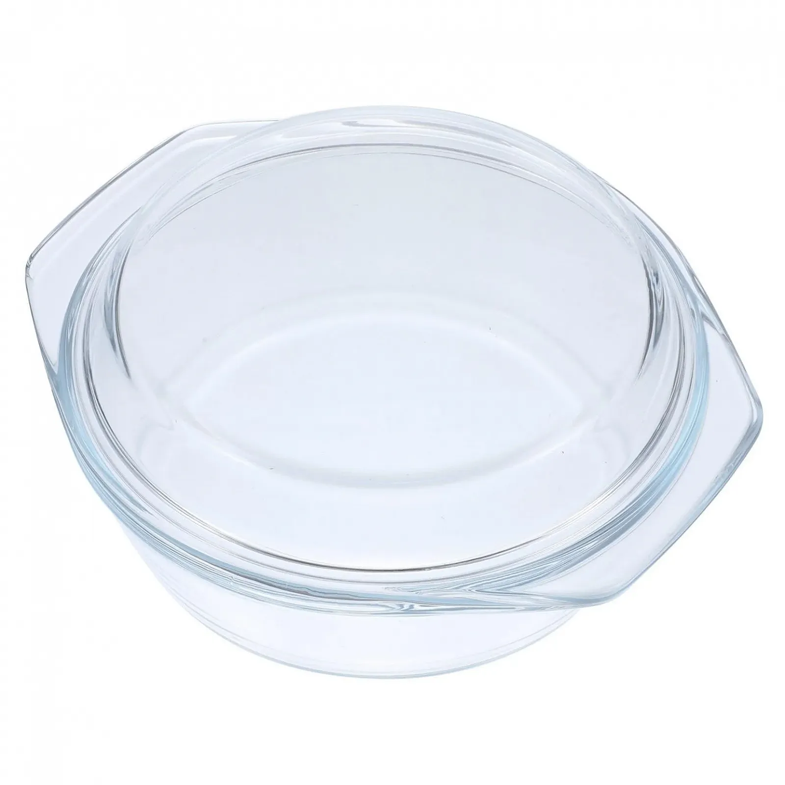 Форма для запекания VILLCASE круглая стеклянная термостойкая с крышкой и ручками для микроволновой печи прозрачная, фото №1