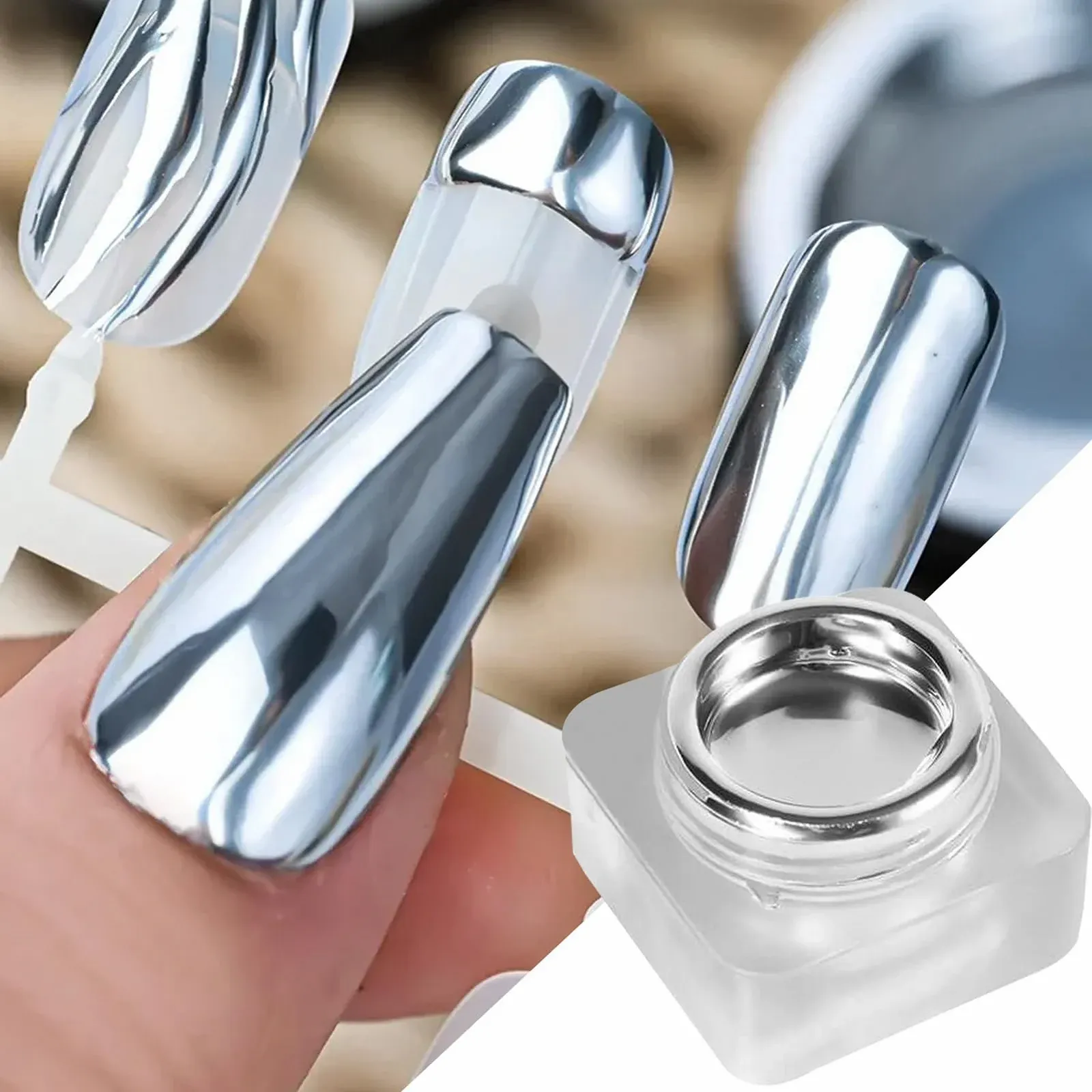 Металл-гель лак Зеркальный серебряный, фото №7 Металл-гель лак Зеркальный серебряный, фото №7