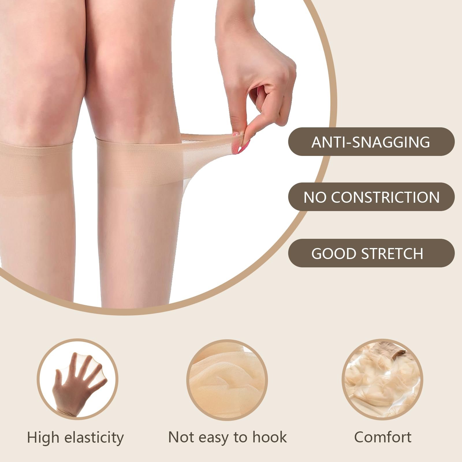 Чулки KEYRI 6 пар женские чулки до колен, чулки до бедер, нейлоновые чулки, прозрачные носки, длинный комфортный пояс, чулки до колен, черный, телесный, фото №3