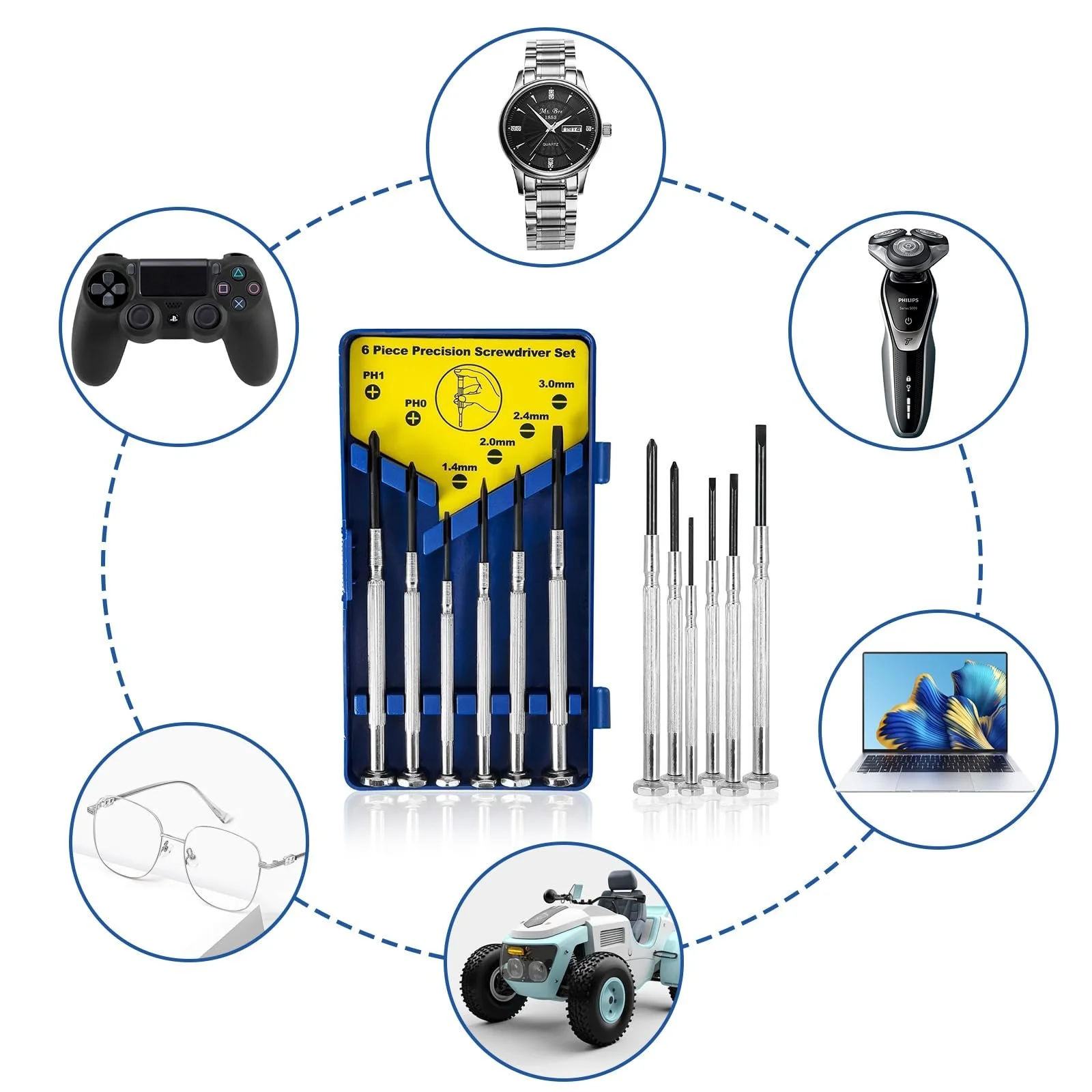 Набір викруток для окулярів 6 в 1 прецизійний для ремонту годинників та електроніки, фото №6