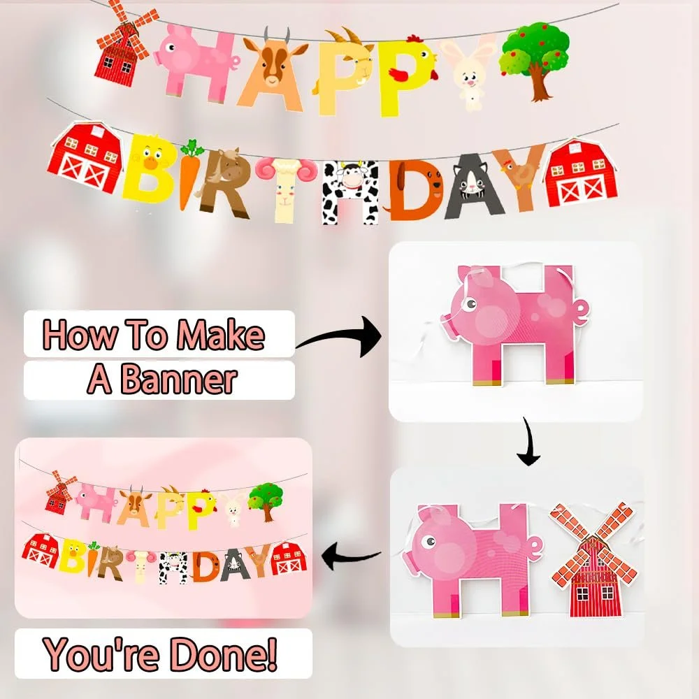 Набір посуду для фермерської вечірки 16 Ферма Тварини Тарілки Стакани Серветки Скатертина Банер, фото №2