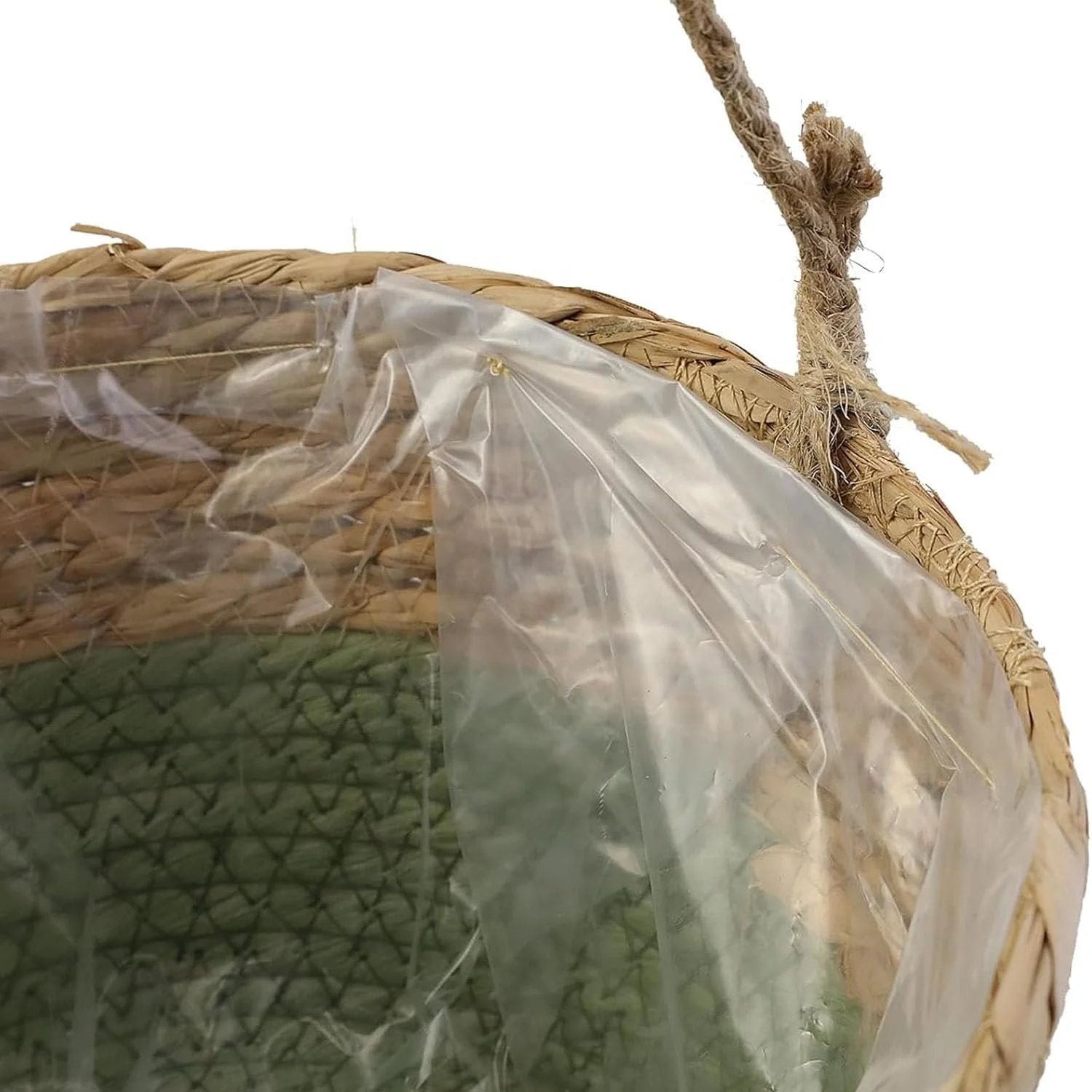 Підвісний кошик для рослин з морської трави ручна робота зелений, фото №3 Підвісний кошик для рослин з морської трави ручна робота зелений, фото №3