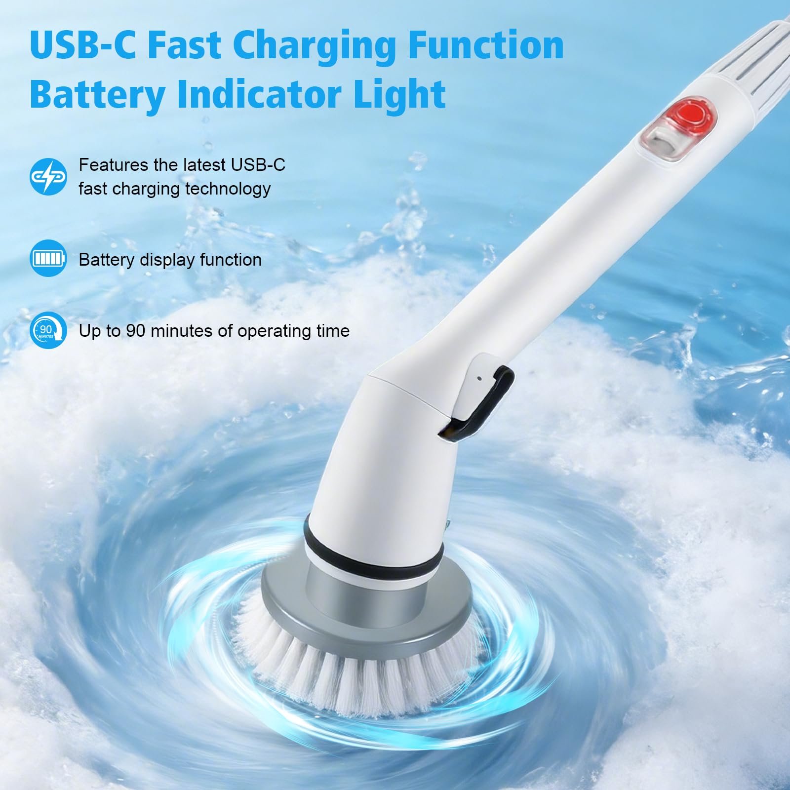 Электрическая щетка для чистки Electric Spin Scrubber 7 в 1 аккумуляторная с регулируемой ручкой IPX7 2 скорости, фото №3 Электрическая щетка для чистки Electric Spin Scrubber 7 в 1 аккумуляторная с регулируемой ручкой IPX7 2 скорости, фото №3