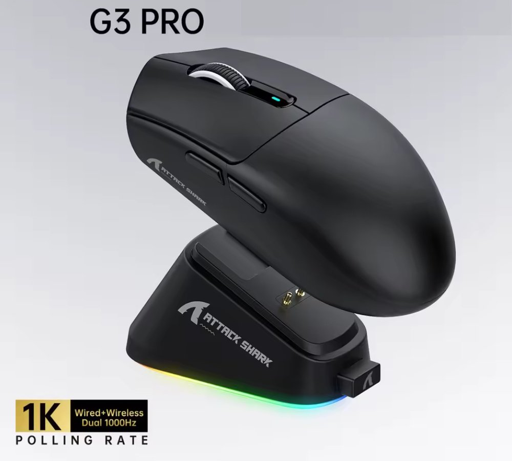 Мышь Attack Shark G3Pro Black 25000DPI PAM3311 Wireless Bluetooth с зарядной базой, фото №1