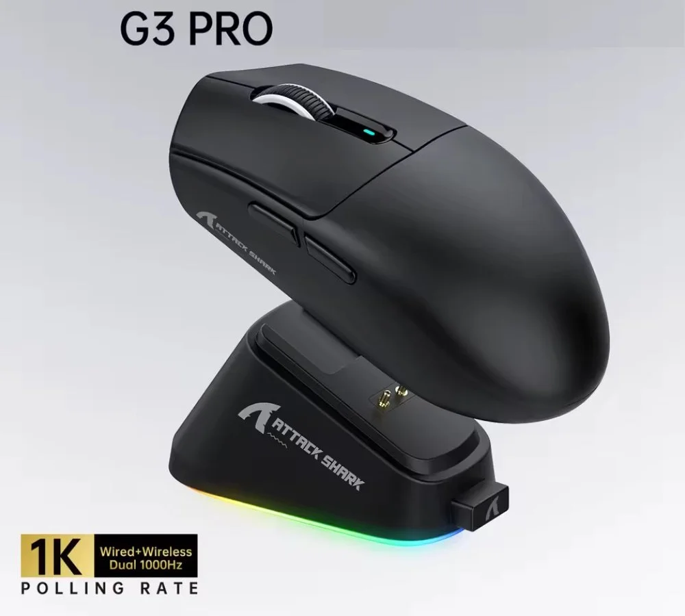 Миша Attack Shark G3Pro Black 25000DPI PAM3311 Wireless Bluetooth із зарядною базою, фото №1