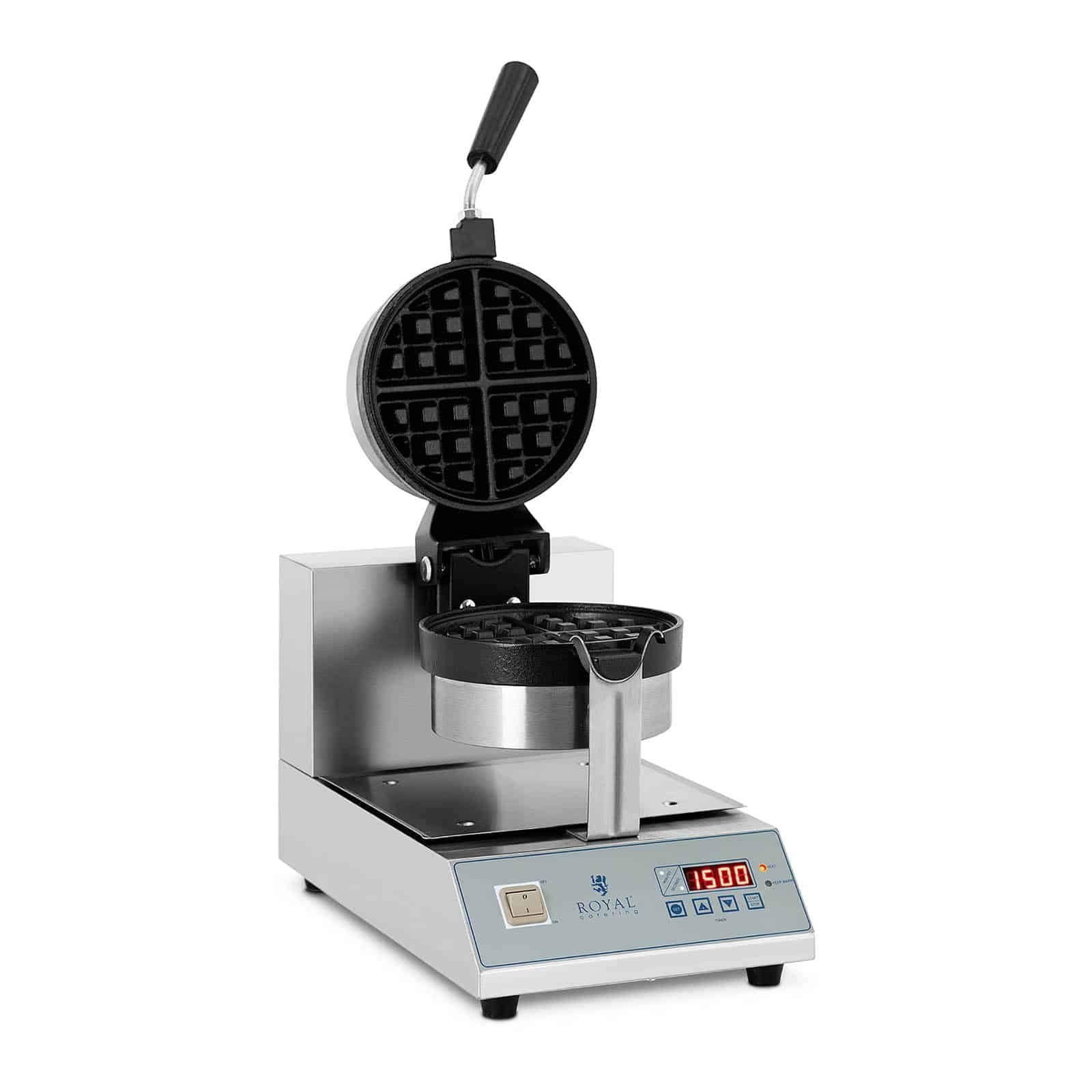 Вафельница Royal Catering RCWM-1300-RE, бельгийская вафельница, диаметр 18 см, поворотная, 1300 Вт, таймер 99 минут, корпус из нержавеющей стали, черная, фото №1