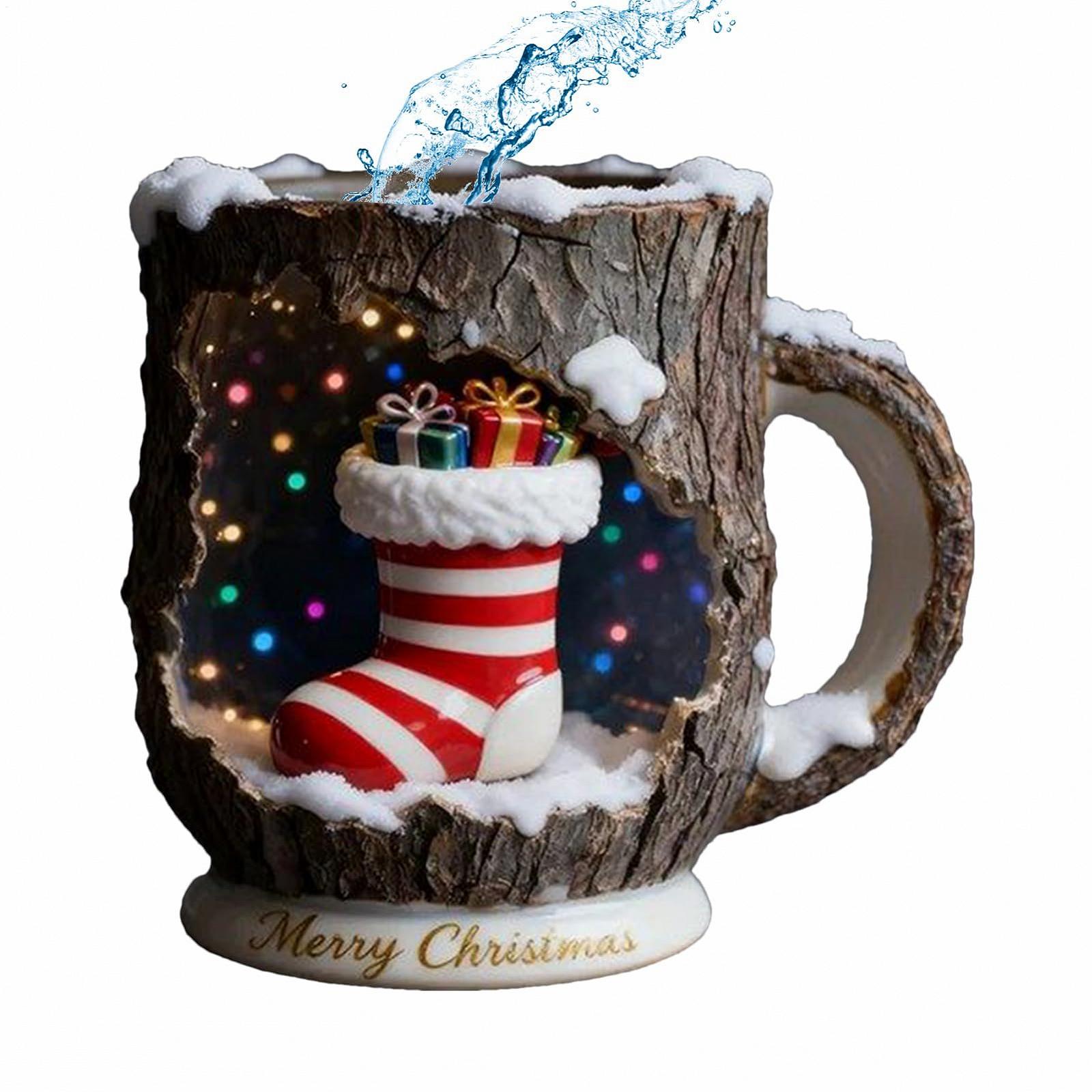 Рождественская Кружка с текстурой коры дерева для напитков, Чайная чашка с дизайном елки, для путешествий, дома, украшения стола и новоселья, фото №1