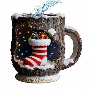 Рождественская Кружка с текстурой коры дерева для напитков, Чайная чашка с дизайном елки, для путешествий, дома, украшения стола и новоселья - Фото 1