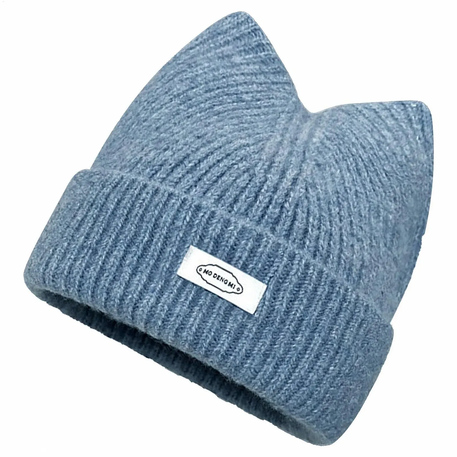 В'язана Шапка з Котячими Вушками Блакитна, фото №1