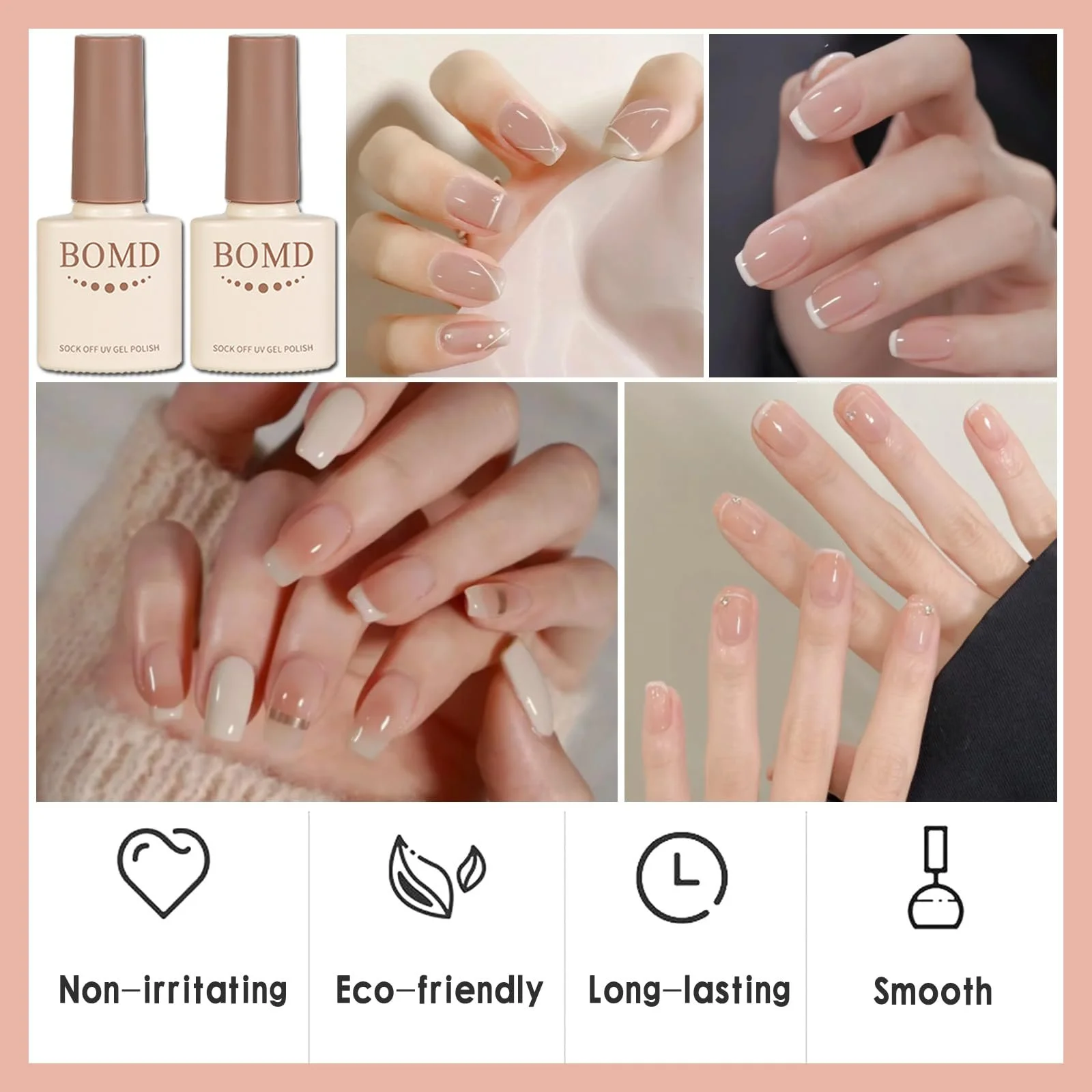 Набор для французского маникюра UV гель-лак для дома Nude и белый гель-лак с трафаретами и 3 ручками для дизайна ногтей, фото №5