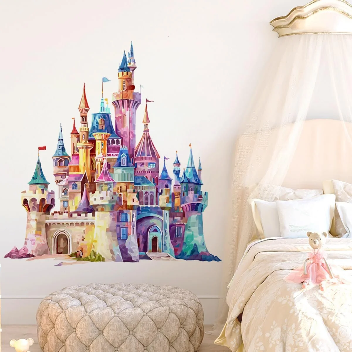 Наклейки на стіну Runtoo Princess Castle Watercolor Fairy Tale Замок принцеси Акварель, фото №1