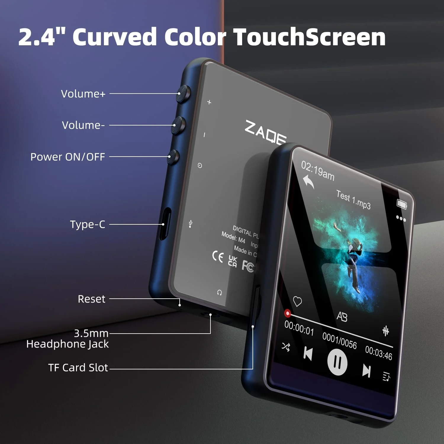 MP3 плеєр ZAQE 64GB Bluetooth 5.3 Чорний, фото №4