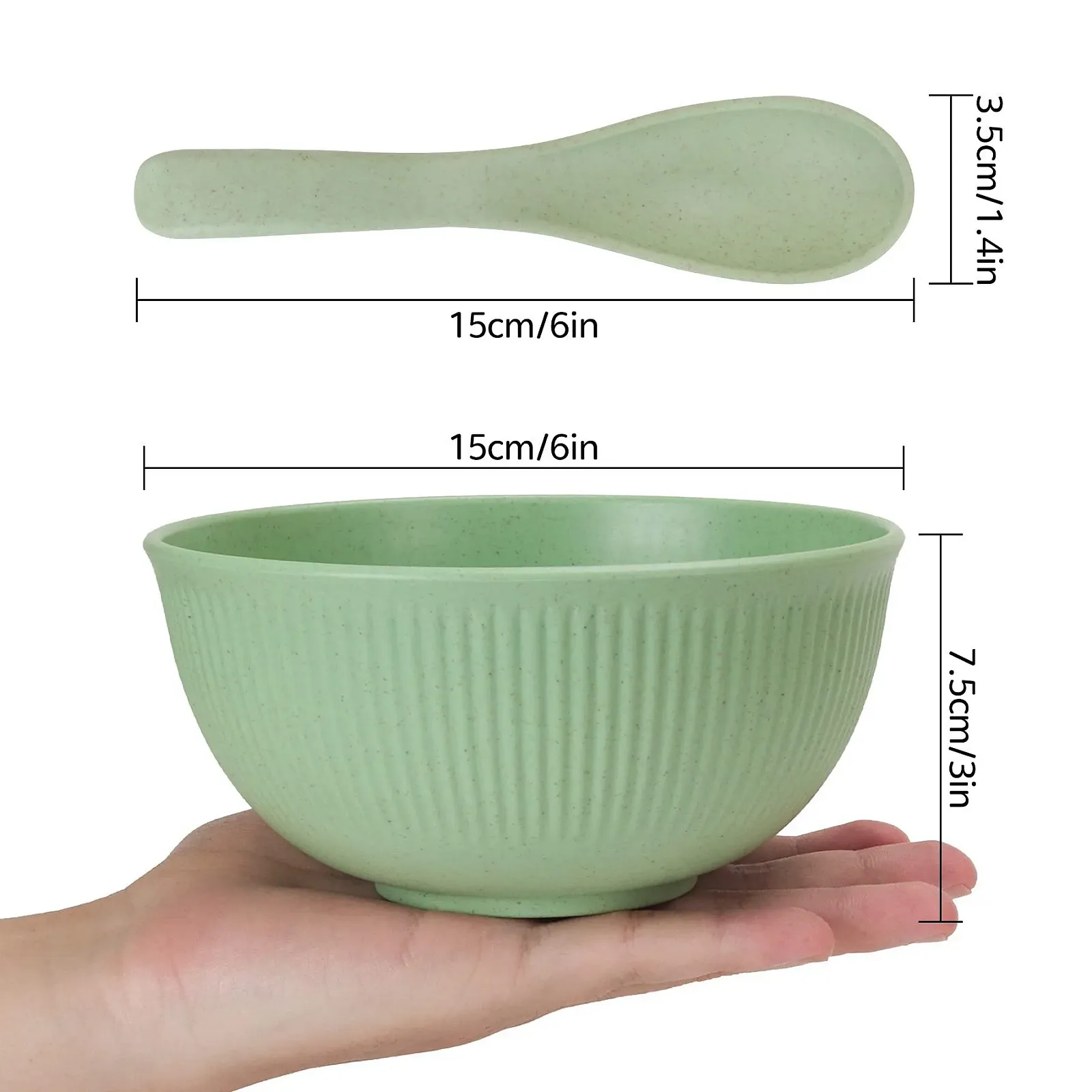 Миска CSYY 750 мл, набор 4 шт, пластиковая, небьющаяся посуда, с ложкой, фото №2