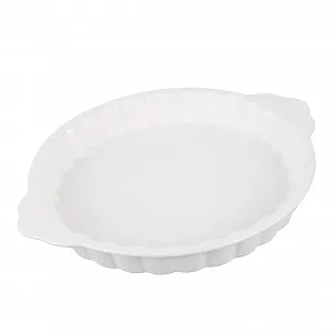 Форма для запекания керамическая круглая с ручками термостойкая белая - Фото 1