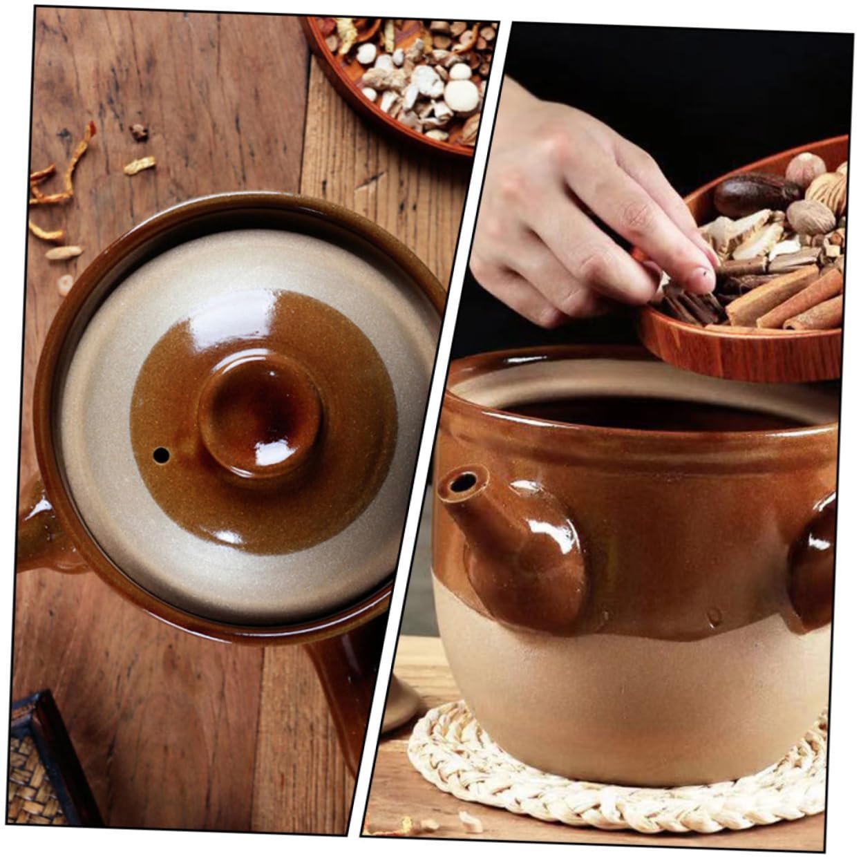 Горщик для трав Ipetboom традиційний китайський керамічний термостійкий з ручкою коричневий, фото №4