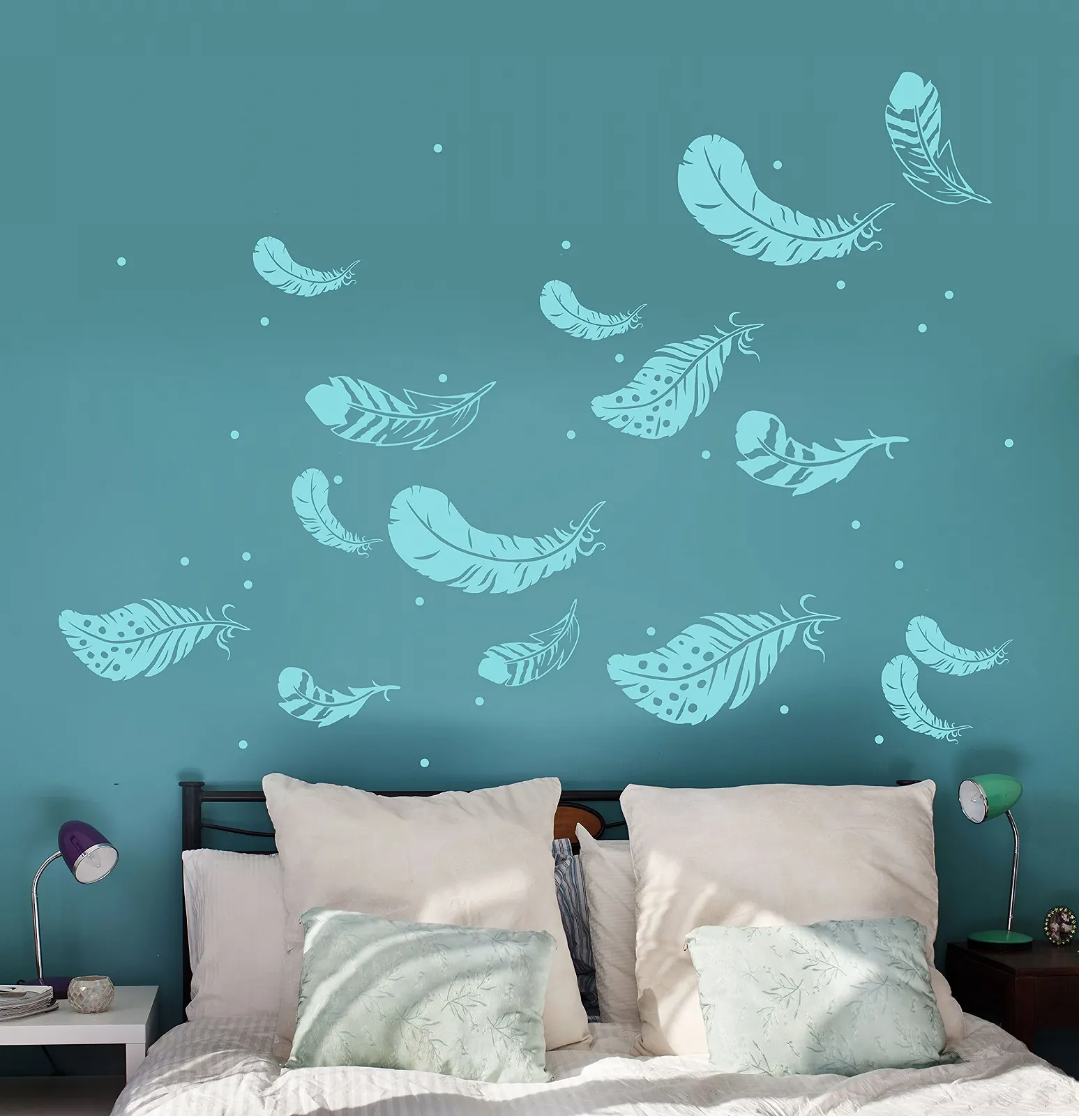 Наклейка на стіну M1591 Пір'я та крапки Біла Розмір L, фото №3 Наклейка на стіну M1591 Пір'я та крапки Біла Розмір L, фото №3