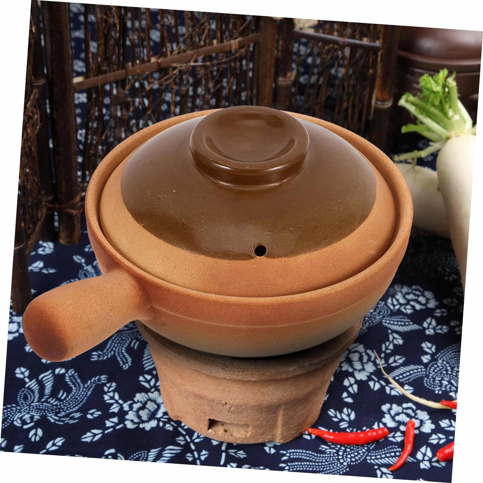 Горшок керамический традиционный с крышкой и ручкой термостойкий, фото №4