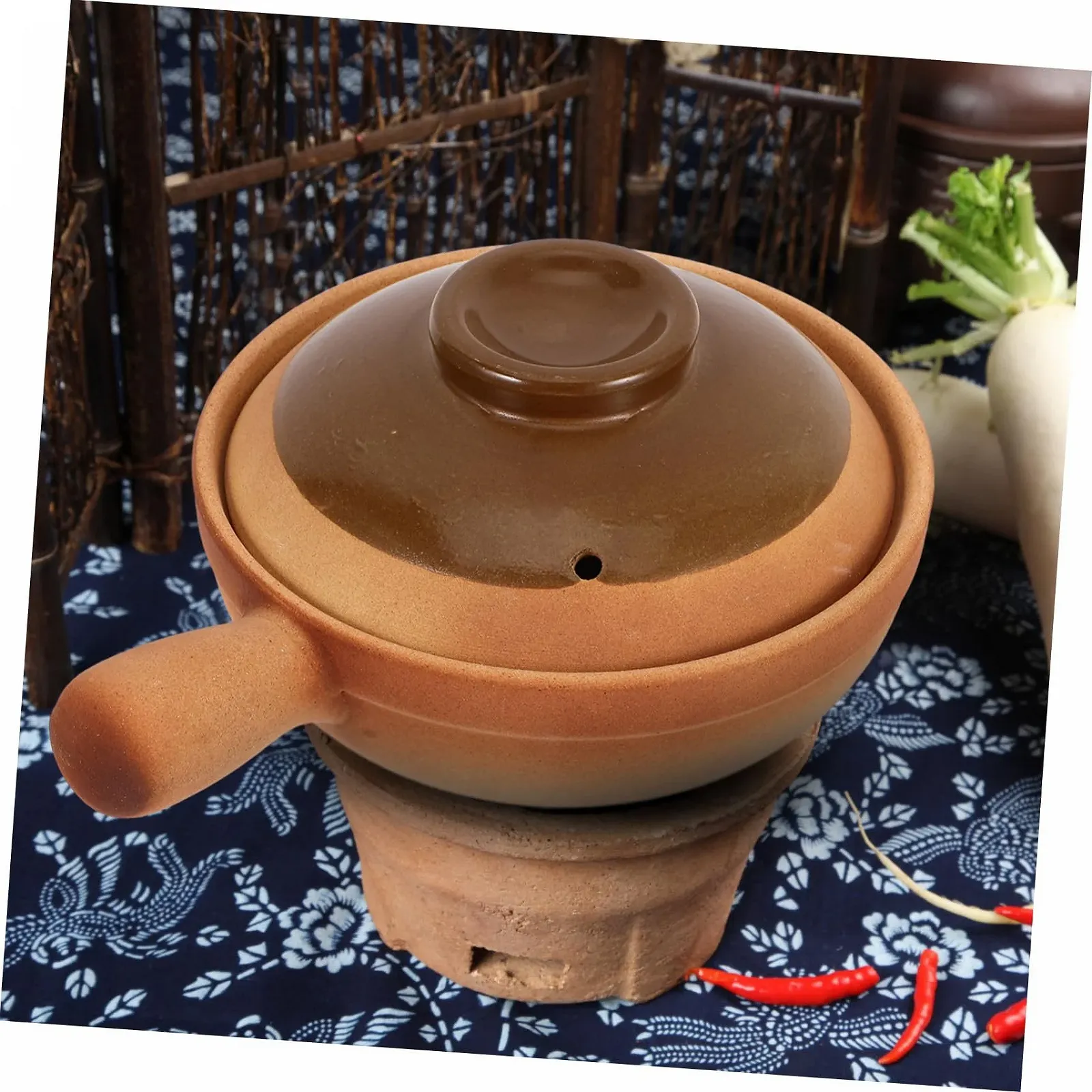 Горщик керамічний традиційний з кришкою та ручкою термостійкий, фото №4