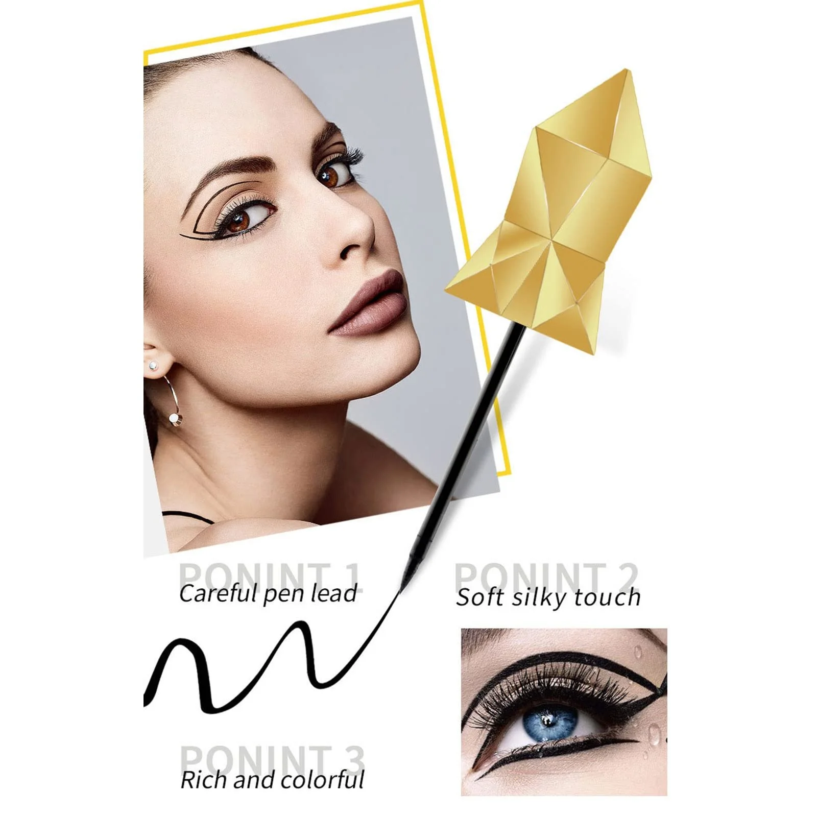 Підводка для очей у маленькому золотому тюбику, ультратонка, швидковисихаюча, чорна, фото №4