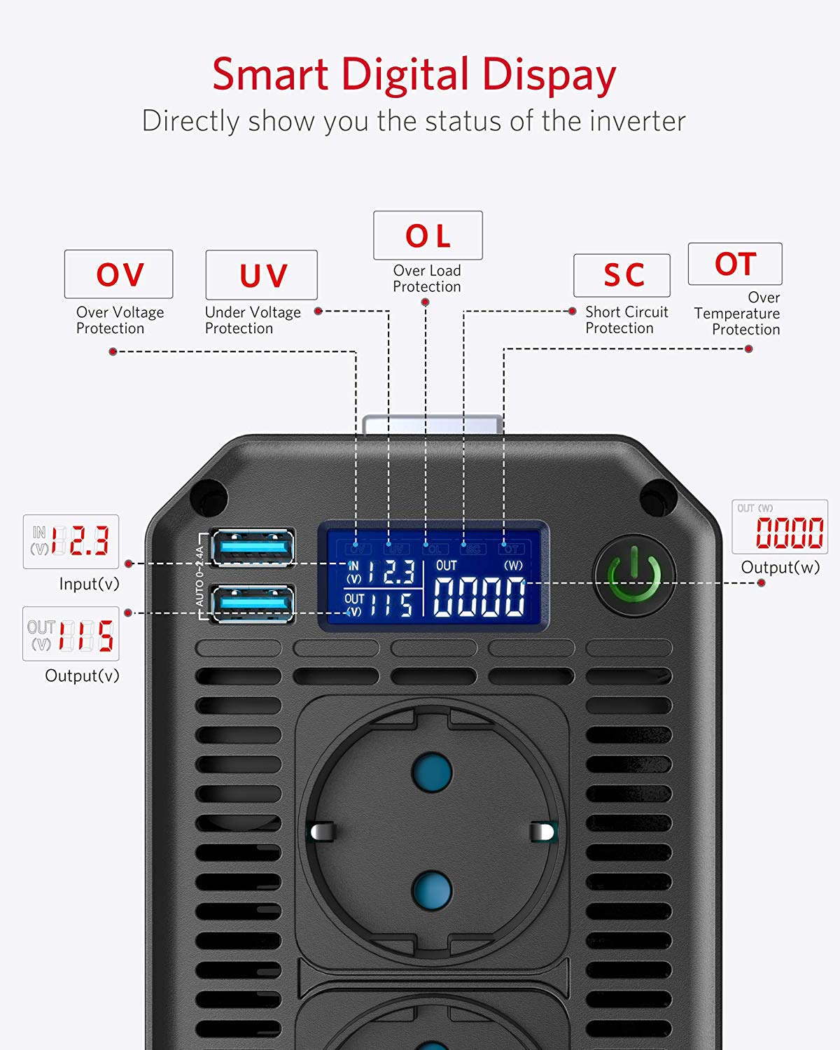 Инвертор BESTEK Sine Wave 1000 Вт, фото №7
