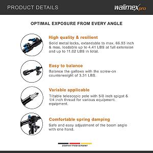 Штанга Walimex з противагою 100-170 см Чорна synthetic.ua - Фото 1