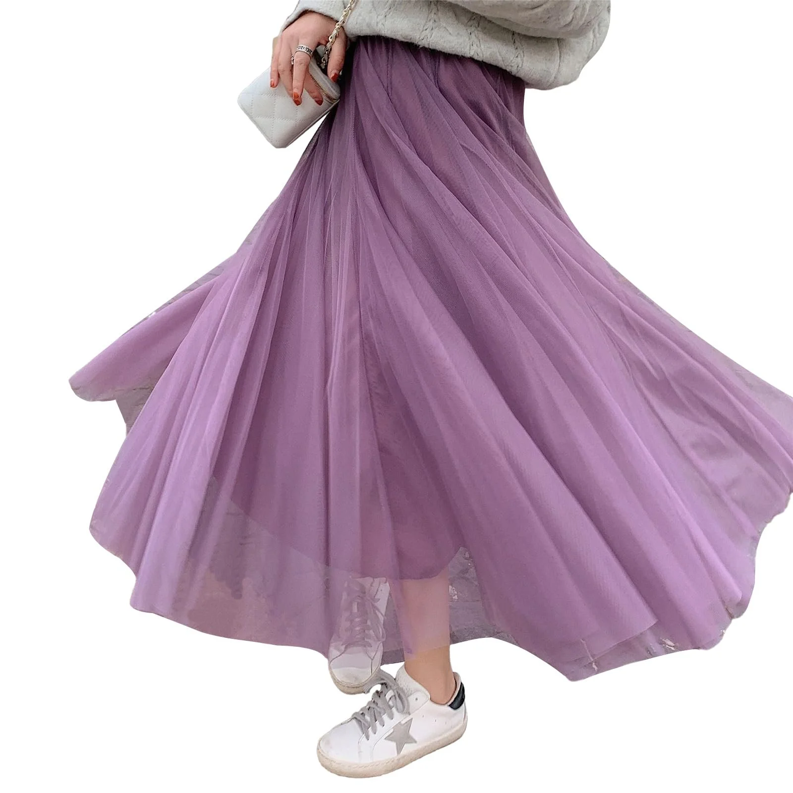 Спідниця Жіноча Міді Еластична З високою талією Плісирована Сітка A-силуету Вечірня Довга, фото №3 Спідниця Жіноча Міді Еластична З високою талією Плісирована Сітка A-силуету Вечірня Довга, фото №3