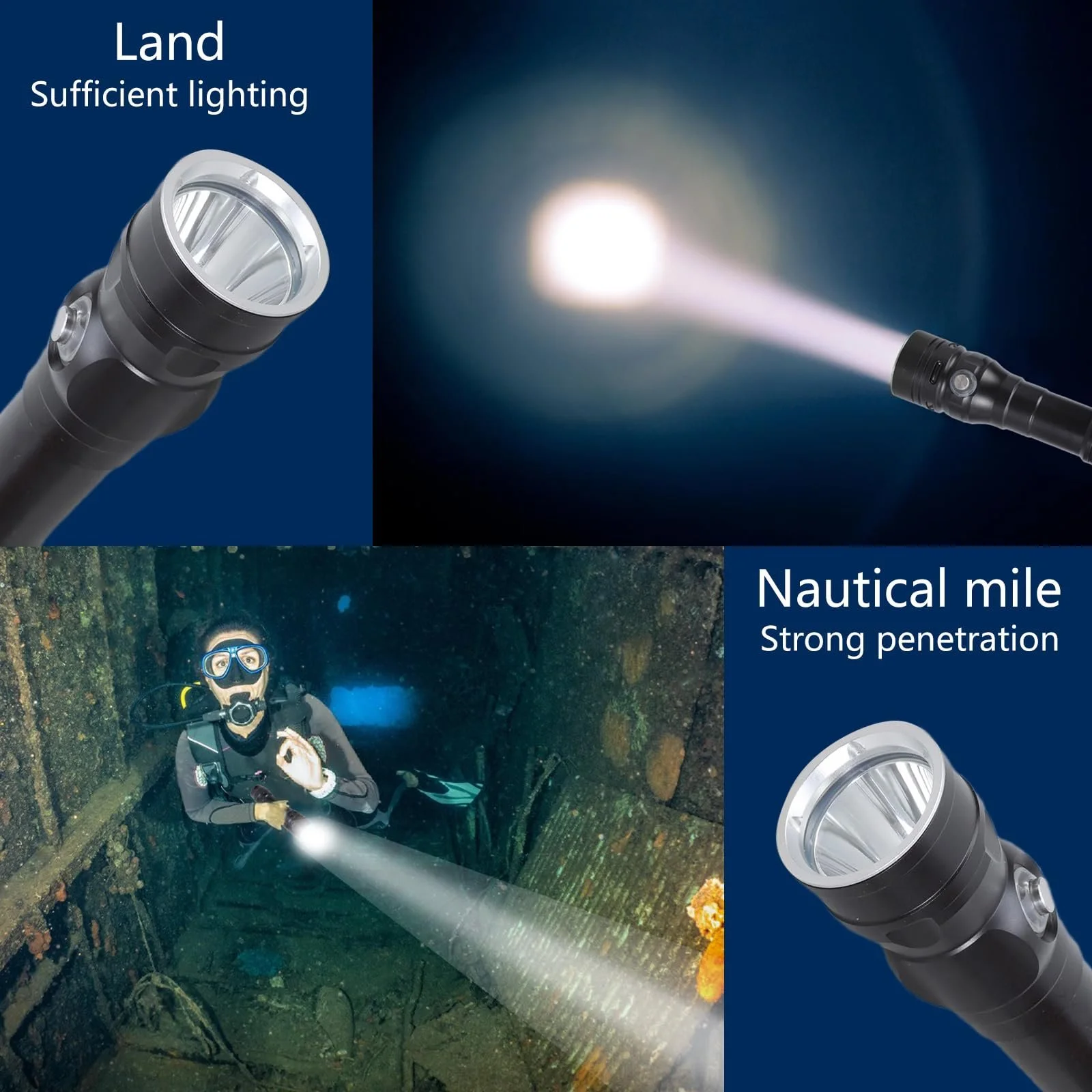 Підводний Ліхтар Маленький LED водонепроникний , портативні рибальські смолоскипи для освітлення морського дна, професійний ліхтар для дайвінгу, фото №5