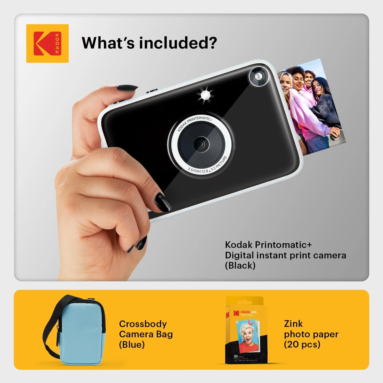 Цифровая камера мгновенной печати Kodak Printomatic+ Starter Kit с чехлом и 20 листами бумаги Zink 10 MP Черная, фото №2