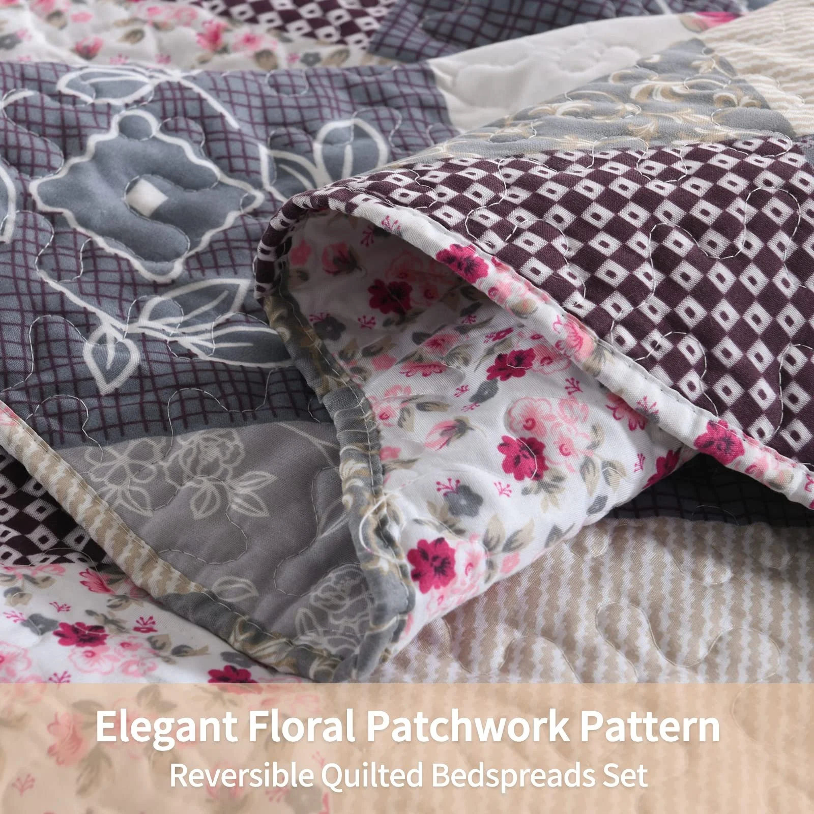 Покривало Qucover 240 x 260 см, клаптиковий візерунок, мікрофібра, покривало для двоспального ліжка, фото №3 Покривало Qucover 240 x 260 см, клаптиковий візерунок, мікрофібра, покривало для двоспального ліжка, фото №3