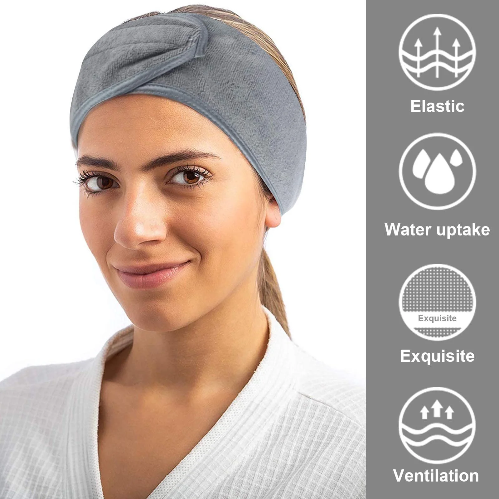 Пов'язка на голову Сіра для макіяжу, для вмивання обличчя, косметична, фото №6