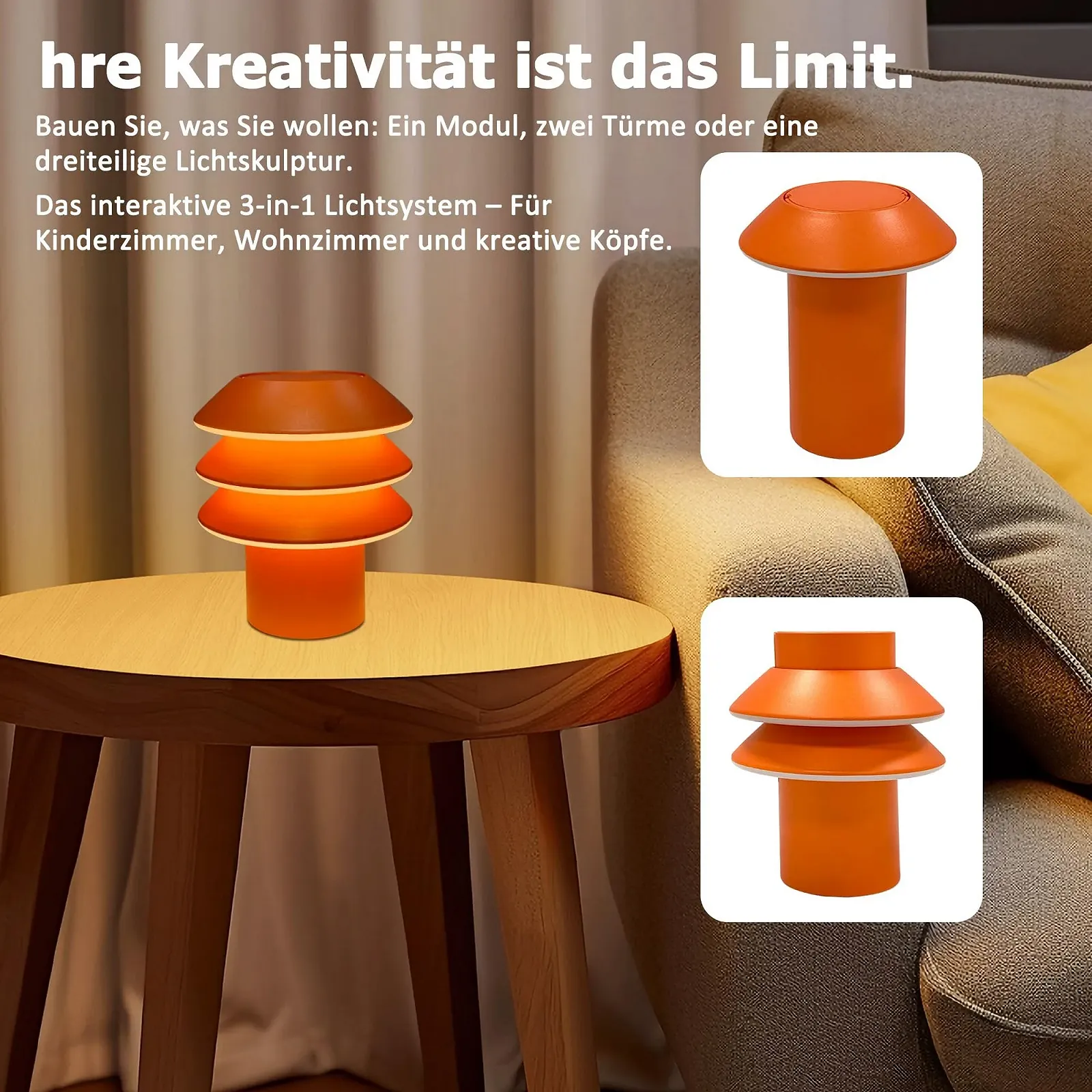 Настільна лампа Modular 3-в-1 DIY 3000 K 1800 мАг Помаранчева, фото №8