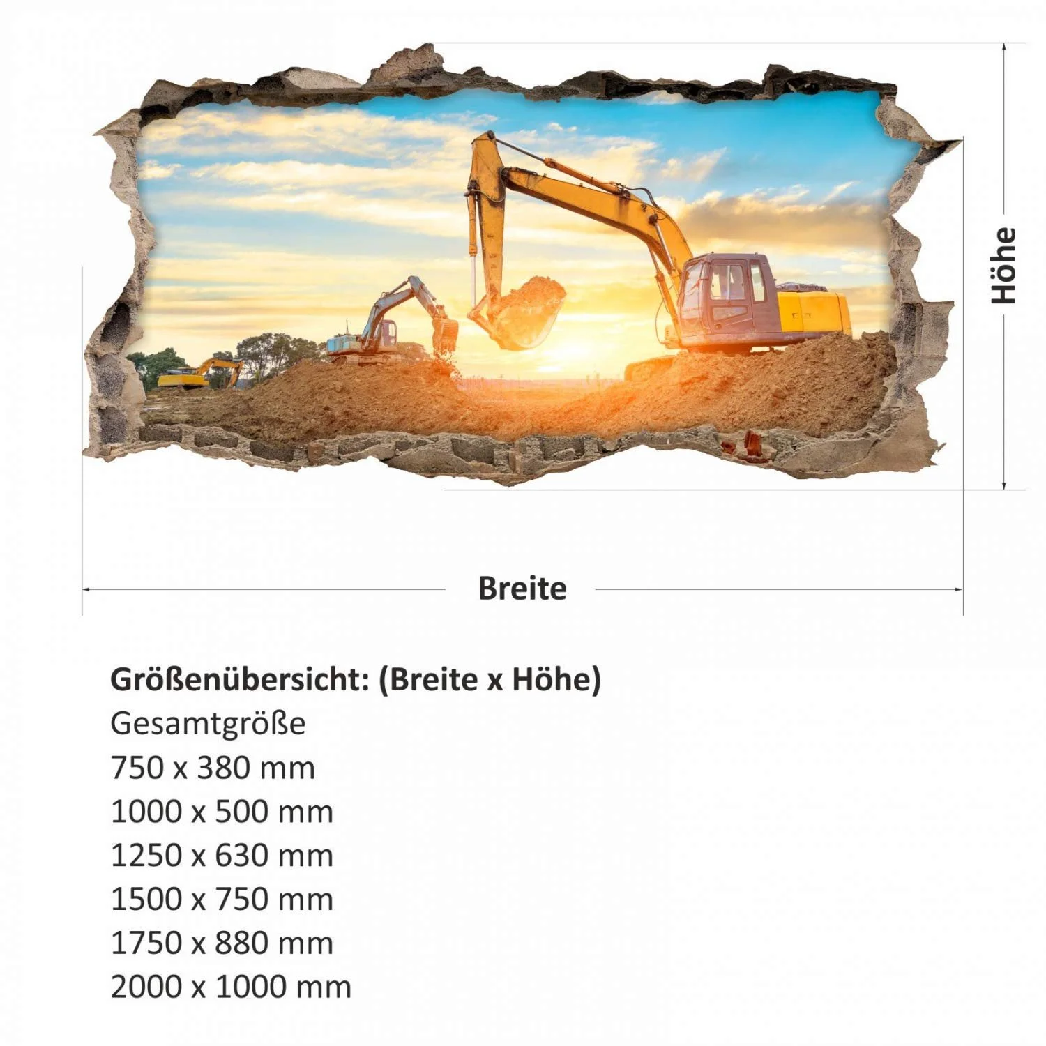 Наклейка на стіну 177 Екскаватор Діра в стіні Будівельний майданчик 1000 x 500 мм, фото №2 Наклейка на стіну 177 Екскаватор Діра в стіні Будівельний майданчик 1000 x 500 мм, фото №2