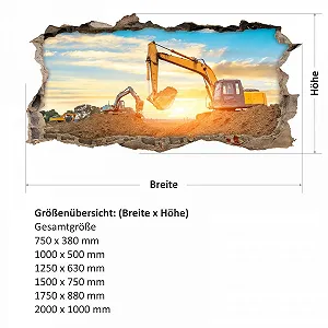 Наклейка на стіну 177 Екскаватор Діра в стіні Будівельний майданчик 1000 x 500 мм synthetic.ua - Фото 1
