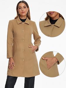 Пальто Allegra K, однобортное, с лацканами, длинный рукав, элегантное, зимнее synthetic.ua - Фото 1