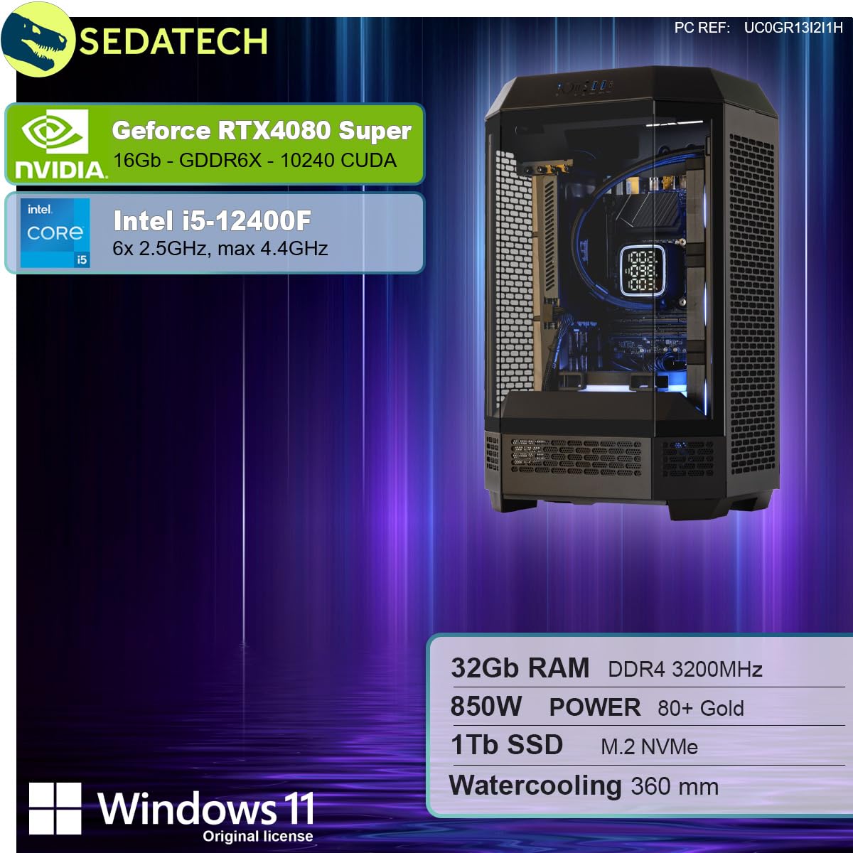 Gaming PC Sedatech Pro Water Cooling Intel i5-12400F RTX4080 Super 32 ГБ RAM 1 ТБ SSD M.2 Windows 11, фото №2