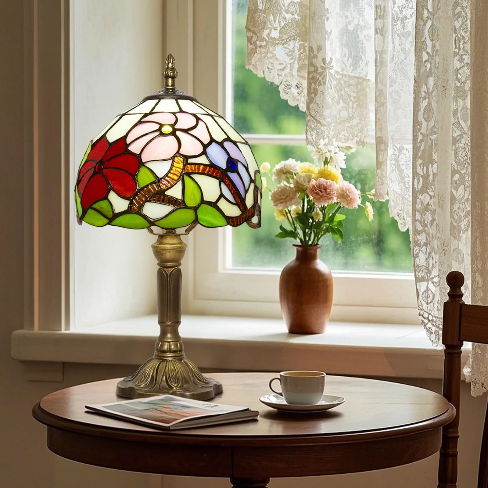 Настільна лампа Tiffany Three Flowers 8 дюймів ретро вітражне скло, фото №6