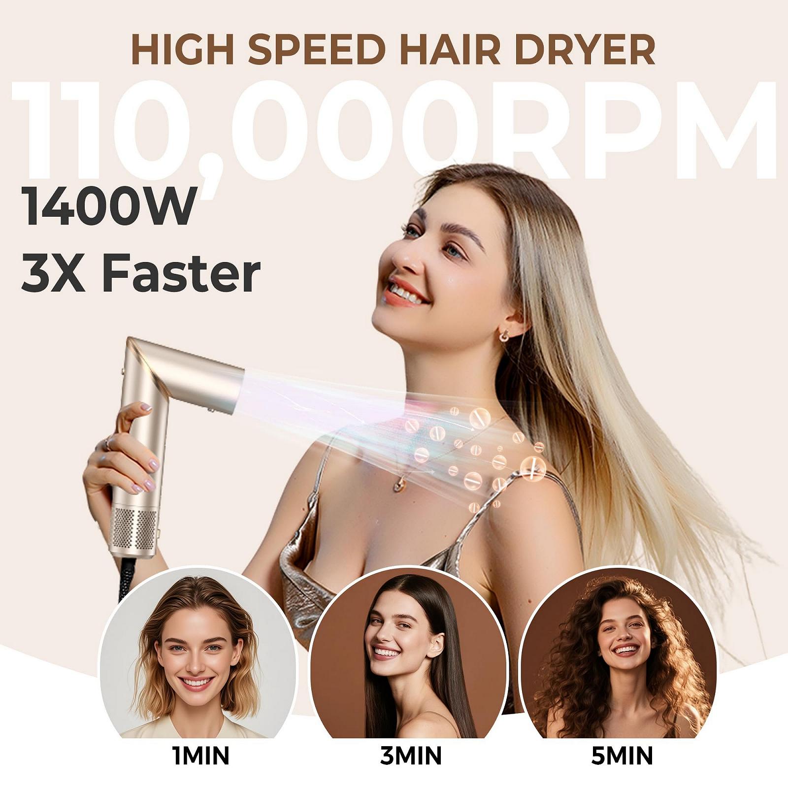 Стайлер для волосся UKLISS Pro 8 в 1 1400 W Високошвидкісний іонний фен-щітка, фото №4