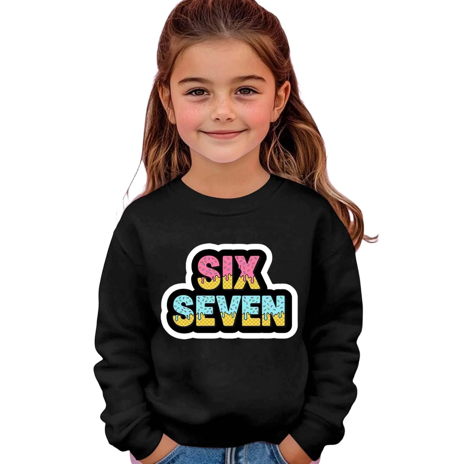 Світшот для дівчинки з довгими рукавами та круглим вирізом з графічним принтом, фото №1 Світшот для дівчинки з довгими рукавами та круглим вирізом з графічним принтом, фото №1