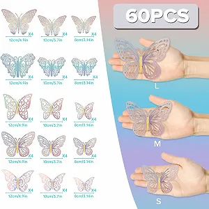 Наклейки на стіну 60 шт. 3D метелики Сріблястий synthetic.ua - Фото 1