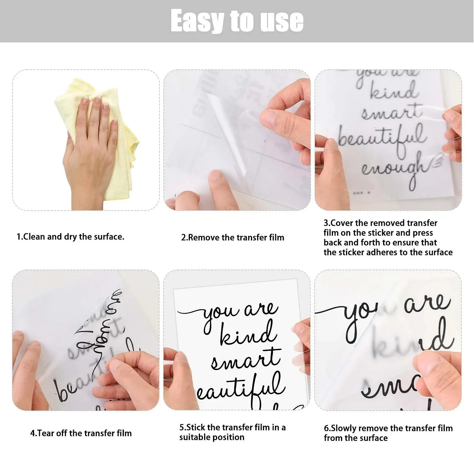 Наклейка для зеркала JINGIHE Мотивационная "You are Kind Smart Beautiful Enough" Белая, фото №5 Наклейка для зеркала JINGIHE Мотивационная "You are Kind Smart Beautiful Enough" Белая, фото №5