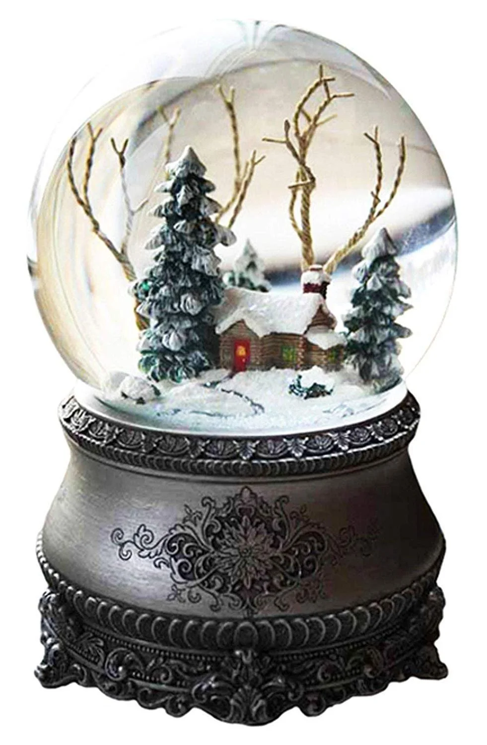Снігова куля Wichtelstube Collection LED Зимовий ліс Електричний сніг кружляє, багато мелодій і зміна кольору вінтаж, фото №1
